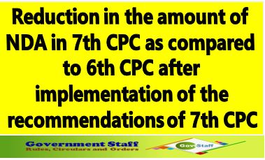  7th Pay Commission: Reduction in the amount of NDA in 7th CPC as compared to 6th CPC 