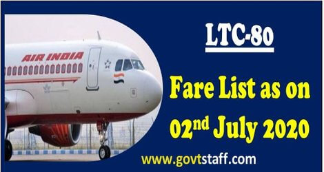 Air India LTC-80 Fare List effective from 2nd July 2020