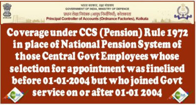 CCS (Pension) Rules, 1972 in place of New Pension Scheme - PCA(Fys