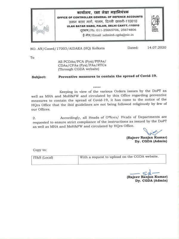 CGA Order: Preventive measures to contain the spread of Covid-19