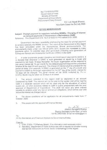 Delayed payments in Government e-Marketplace (GeM) – Payment of interest reg. Delayed payments in Government e-Marketplace (GeM) – Payment of interest reg.