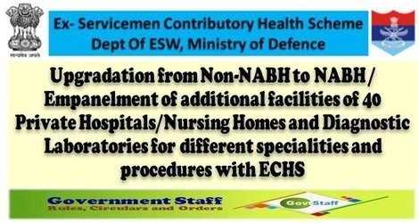 ECHS: Empanelment of 40 Private Hospitals/Nursing Homes and Diagnostic Laboratories – Upgradation from Non-NABH to NABH 