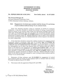 Engagement and hiring of retired para-medical staff on contract basis – Railway Board Order dated 01-07-2020