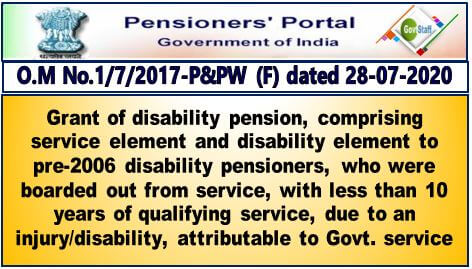 Grant of disability pension to whom who were boarded out from service, with less than 10 years of qualifying service, due to an injury/disability