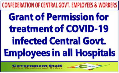 Grant of Permission for treatment of COVID-19 infected Central Govt. Employees in all Hospitals – Confederation