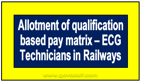 Allotment of qualification based pay matrix – ECG Technicians in Railways: NFIR Letter