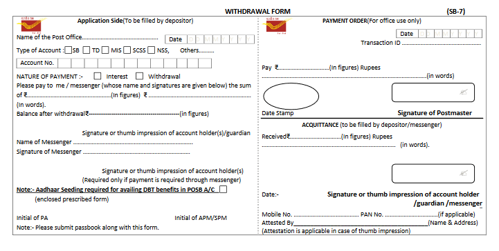 Aadhaar Seeding facility in withdrawal form (SB-7) and pay in slip (SB-103) : S.B. Order 29/2020