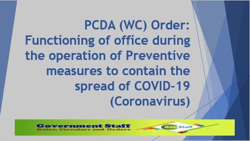 PCDA (WC) Order: Functioning of office during the operation of Preventive measures to contain the spread of COVID-19 (Coronavirus)