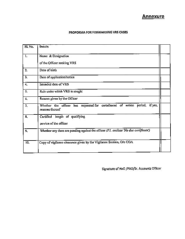 CGA OM: Timely submission of the cases for approval of voluntary retirement