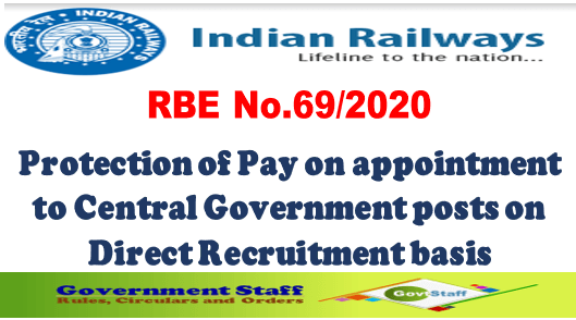 RBE No. 69/2020: Protection of Pay on appointment to Central Government posts on Direct Recruitment basis