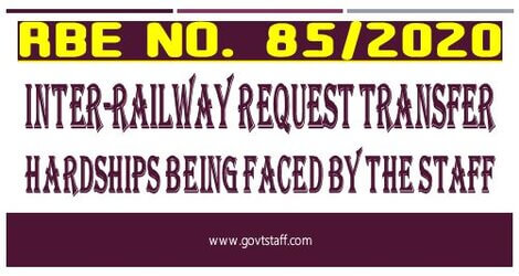 RBE No. 85/2020: Inter-Railway request transfer –  Hardships being faced by the staff – reg.