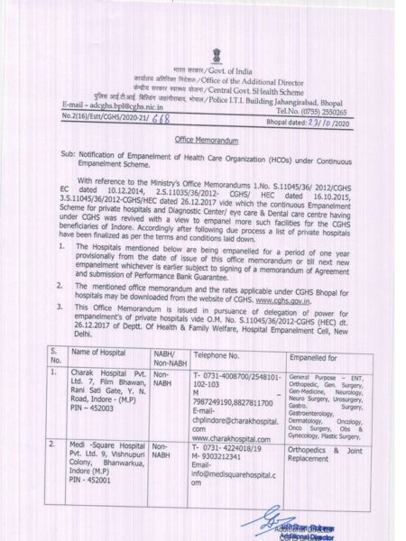 cghs-empanelment-of-charak-hospital-and-medi-square-hospital-w-e-f-27-october-2020-under-continuous-empanelment-scheme
