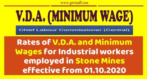 Rates of V.D.A. and Minimum Wages for Industrial workers employed in Stone Mines effective from 01.10.2020