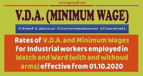 Rates of V.D.A. and Minimum Wages for Industrial workers employed in Watch and Ward (with and withoud arms) effective from 01.10.2020