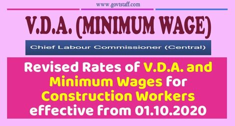 Revised Rates of V.D.A. and Minimum Wages for Construction Workers effective from 01.10.2020