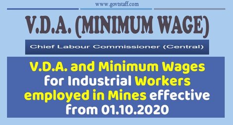 V.D.A. and Minimum Wages for Industrial Workers employed in Mines effective from 01.10.2020