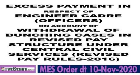 7th Pay Commission: Refixation of pay due to withdrawal of bunching effect – MES order dated 10-11-2020