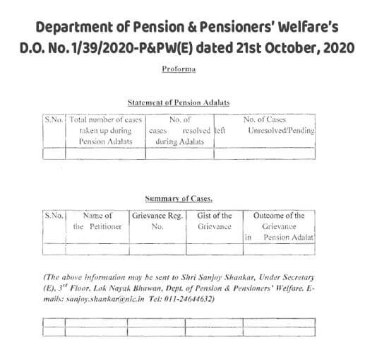 Holding of Pension Adalats in the month of Dec 2020 – CGA O.M dated 13.11.2020