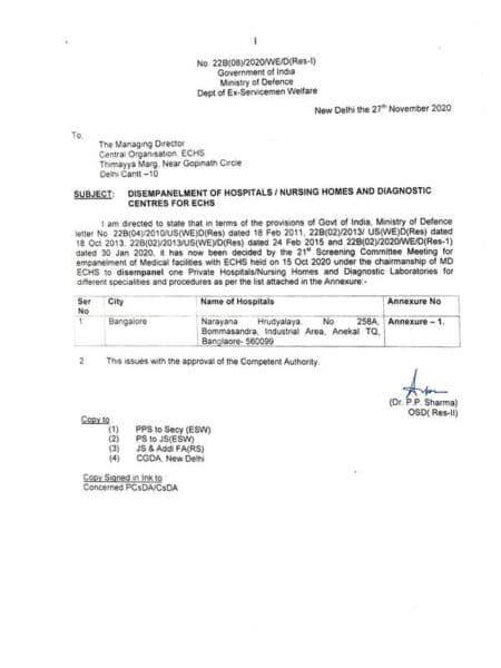 disempanelment-of-narayana-hrudyalaya-bangalore-for-echs