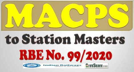 RBE No. 99/2020 : Grant of Financial Upgradation under MACPS to Station Masters RBE No. 99/2020 : Grant of Financial Upgradation under MACPS to Station Masters