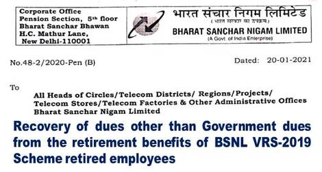 Recovery of dues other than Government dues from the retirement benefits of BSNL VRS-2019 Scheme retired employees