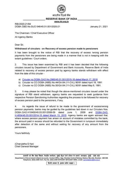 recovery-of-excess-pension-made-to-pensioners-withdrawal-of-circulars