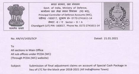 Submission of final adjustment claims on account of Special Cash Package in lieu of LTC for the block year 2018-2021 (All India/Home Town)