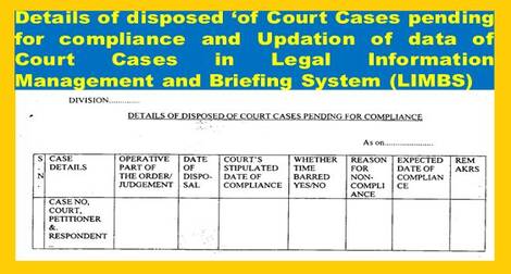 Updation of data of Court Cases in Legal Information Management and Briefing System (LIMBS) reg –  Railway Board order dt 6.1.2021