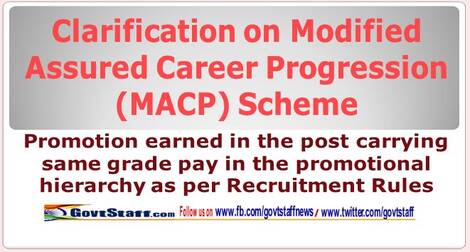 Clarification on Modified Assured Career Progression (MACP) Scheme where promotion earned in same grade pay in the promotional hierarchy