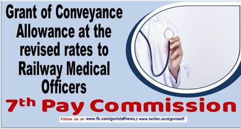 7th Pay Commission – Grant of Conveyance Allowance at the revised rates to Railway Medical Officers : RBE No. 12/2021