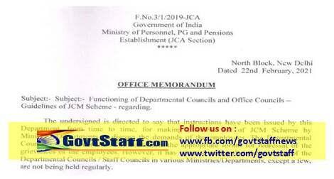 Functioning of Departmental Councils and Office Councils – Guidelines of JCM Scheme: DoPT OM Functioning of Departmental Councils and Office Councils – Guidelines of JCM Scheme: DoPT OM