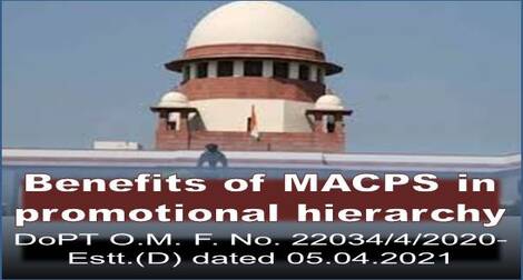 Benefits of MACPS in promotional hierarchy – other issues arising out of Supreme Court Order dated 05.03.2020 in SLP (C) No. 21803/2014 UoI Vs. M.V. Mohanan Nair & Ors.: DoPT OM dt 05.04.2021