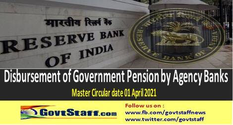 Disbursement of Government Pension by Agency Banks – Master Circular by RBI