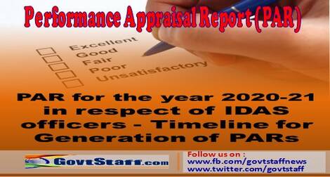 Performance Appraisal Report (PAR) for the year 2020-21 in respect of IDAS officers – Timeline for Generation of PARs