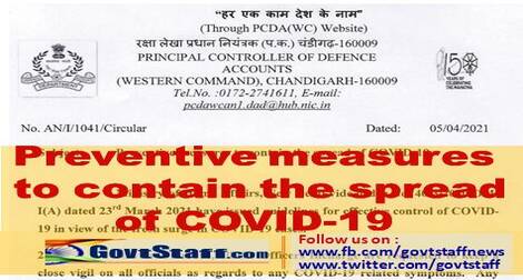 Preventive measures to contain the spread of COVID-19 – Keeping close vigil on all officials as regards to any COVID-19 related symptoms