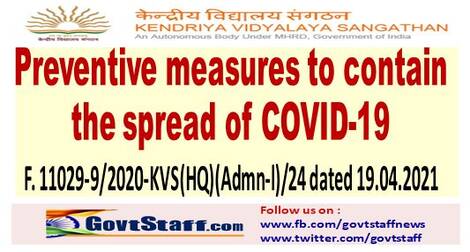 Preventive measures to contain the spread of COVID-19: KVS orders on alternate day attendance Preventive measures to contain the spread of COVID-19: KVS orders on alternate day attendance