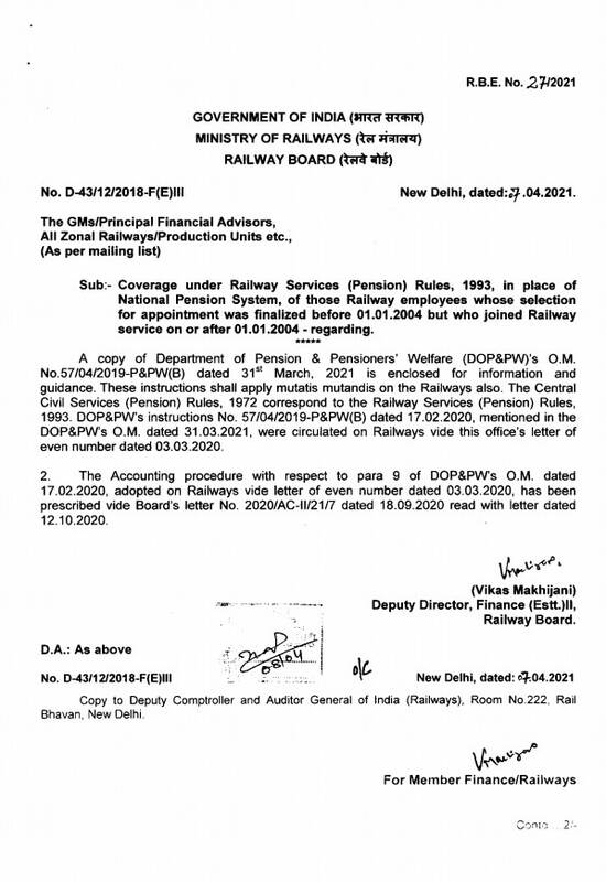 Clarification regarding Pass/travel entitlement – Railway Board RBE No. 29/2021