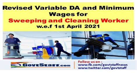 Revised Variable DA and Minimum Wages for Sweeping and Cleaning Worker w.e.f 1st Apr 2021