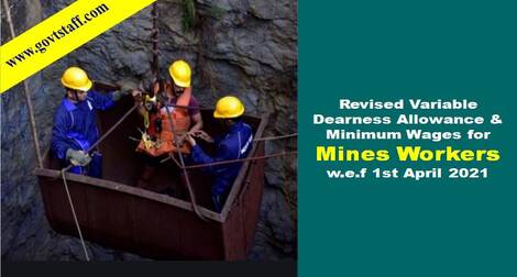 Revised Variable DA & Minimum Wages for Mines Workers w.e.f 1st April 2021