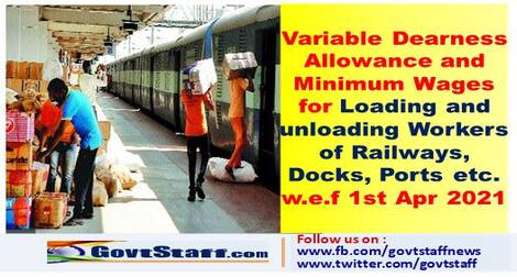 Revised Variable Dearness Allowance and Minimum Wages for Loading and unloading Workers of Railways, Docks, Ports etc. w.e.f 1st Apr 2021