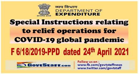 Special Instructions relating to relief operations for COVID-19 global pandemic – Finmin OM dated 24-04-2021