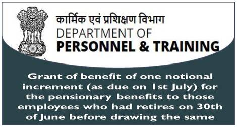 Grant of one Notional Increment (as due on 1st July) for the pensionary benefits to those who retires on 30th June