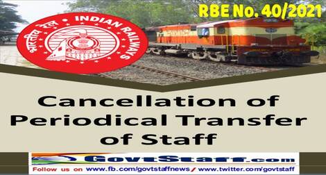 Periodical transfer orders of the staff working on sensitive posts be pended till 30th September 2021 – RBE No. 40/2021