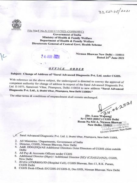 change-of-address-of-saral-advanced-diagnostic-pvt-ltd-under-cghs