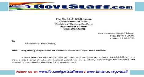 Inspections of Administrative and Operative Offices: DoP Order dated 23.06.2021