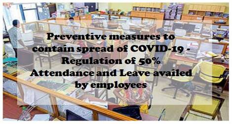 Preventive measures to contain spread of COVID-19 – Regulation of 50% Attendance and Leave availed by employees