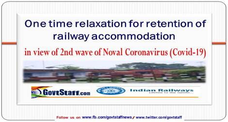 RBE No. 36/2021 – One time relaxation for retention of railway accommodation in view of 2nd wave of Noval Coronavirus (Covid-19)