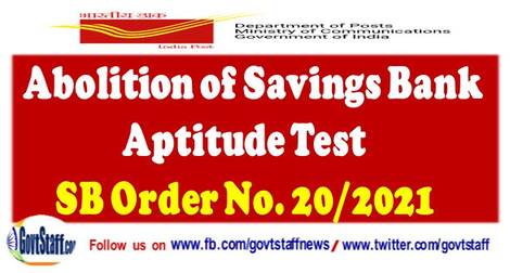 Abolition of Savings Bank Aptitude Test – SB Order No. 20/2021