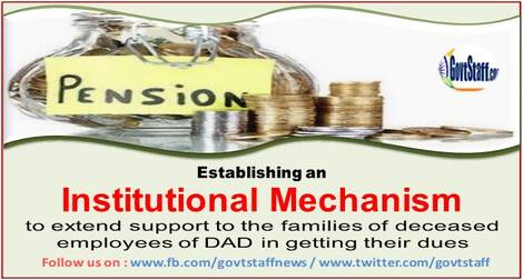 Establishing an institutional mechanism to extend support to the families of deceased employees of DAD in getting their dues