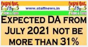 Expected DA from 1st July 2021 will be almost 31%